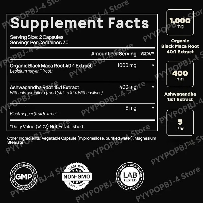 블랙 마카 뿌리 추출물과 아쉬와간다 60캡슐 허브 어댑 - Herbal Queen 리뷰 및 가격